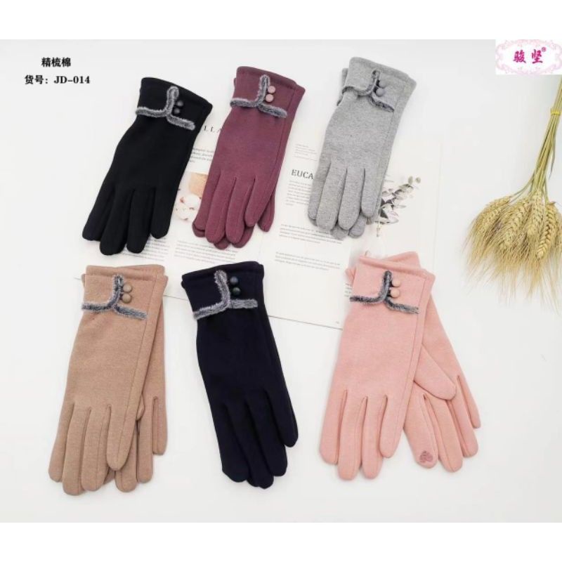 Sarung Tangan Fashion Wanita Touch Screen Bahan Kain Katun Halus Impor JD014