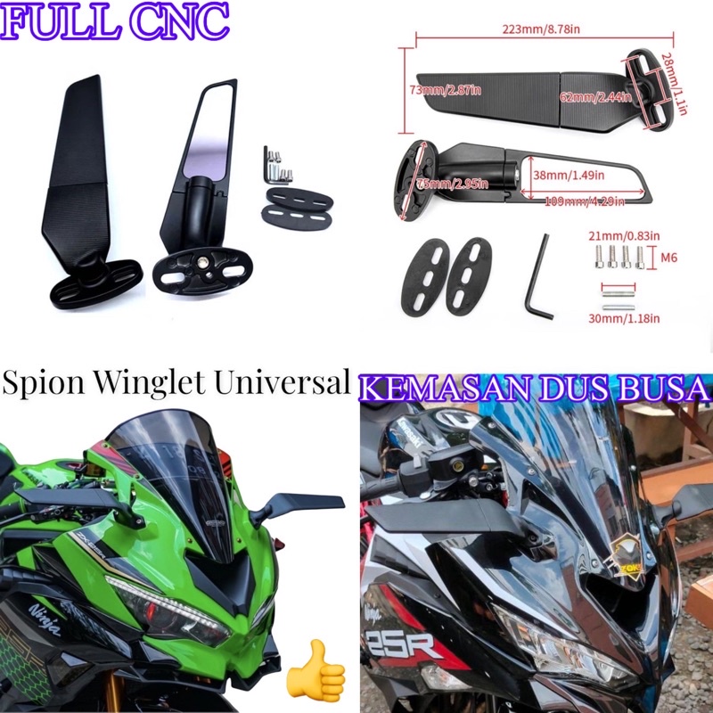 TERMURAH Spion Winglet FULL CNCN Stealth Rear Mirror Spion Motor Stealht Winglet Universal Ninja Zx25R Zx10R Zx636 Z10R R6 Ninja 250 Fi Karbu Nmax Pcx Cbr 250r R15 R25 CBR250 XMAX NMAX TMAX DLL