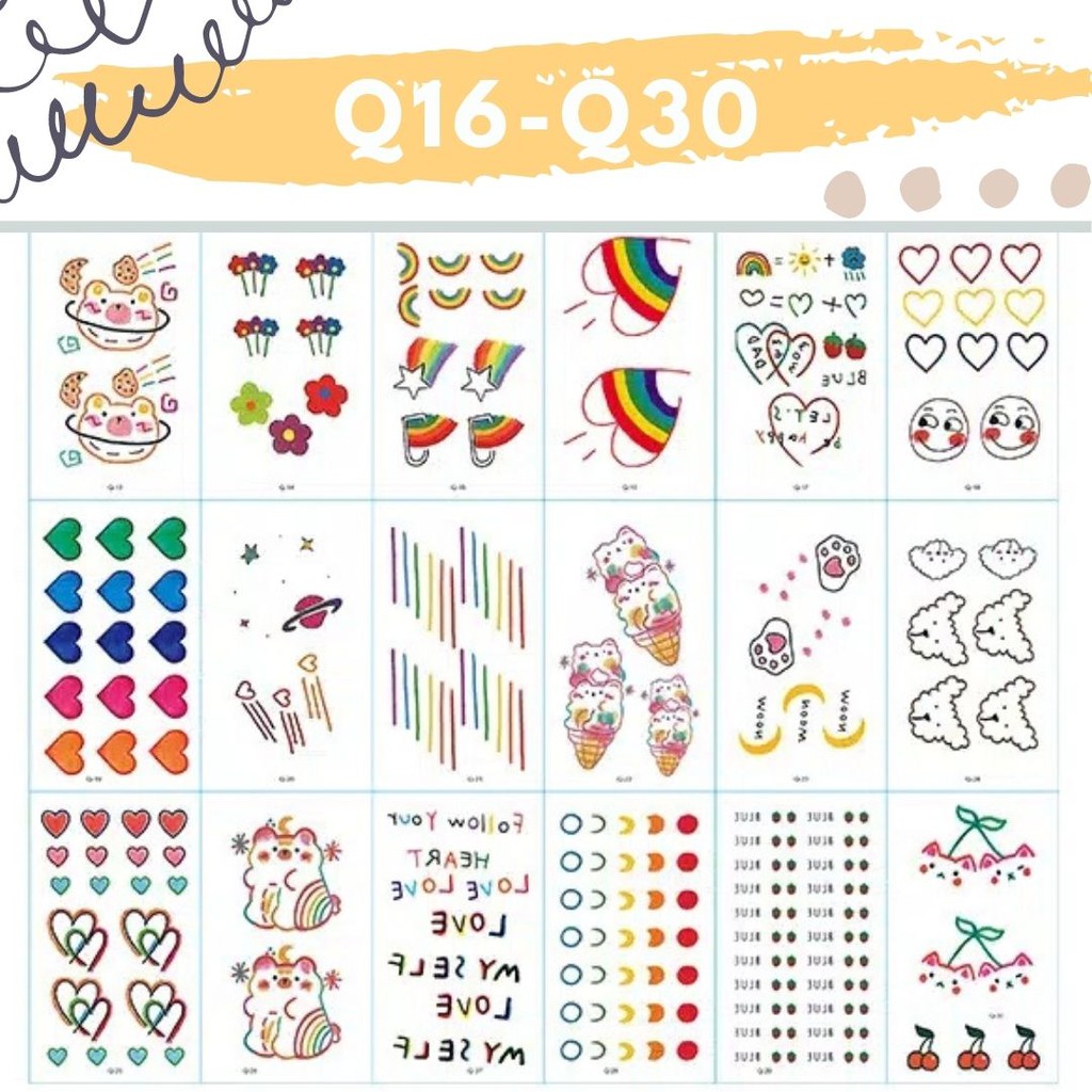 Stiker Tattoo kode: Q16-Q30 | Tato Temporer | Waterproof