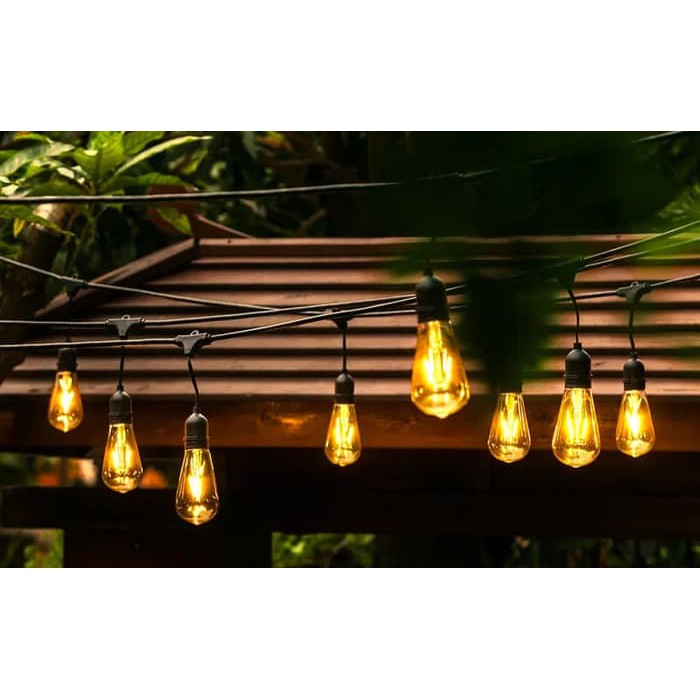 Kabel Fitting Lampu Gantung 10 Meter 10 Lampu Waterproof / Fitting taman Outdoor E27