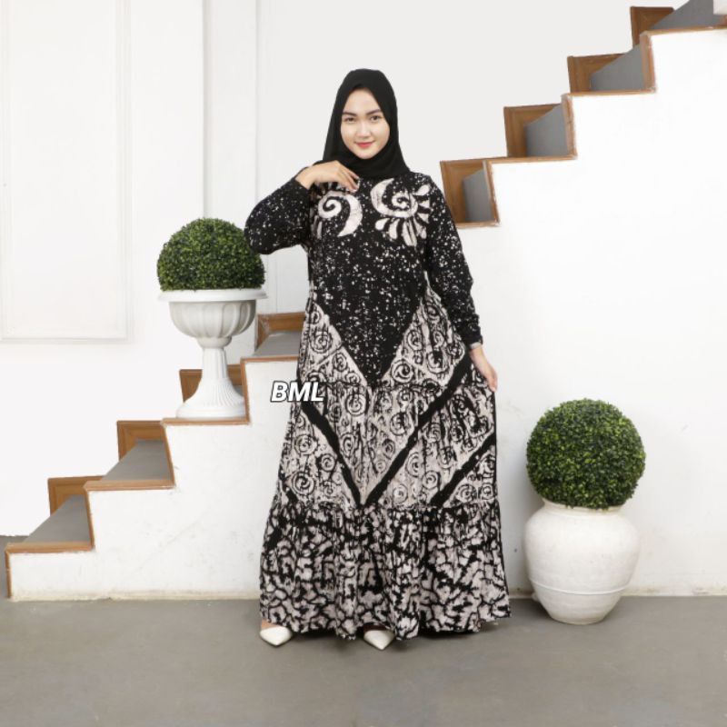 GAMIS TWILL RAYON CAP MALAMAN MOTIF MADONGAN HITAM