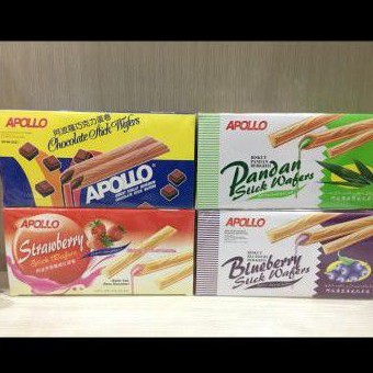 

APOLLO Wafer Stik STRAWBERRY / COKLAT / PANDAN IMPORT MALAYSIA ( 24 pcs) 264gr