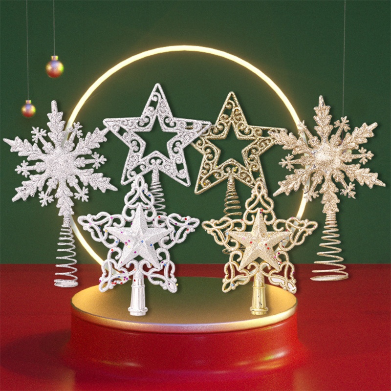 Zzz Topper Pohon Natal Bentuk Bintang / Snowflake Hollow Out 3D