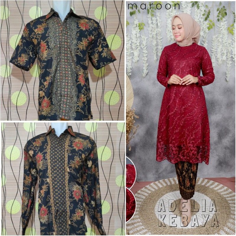 IndahKebaya | COUPLE KEBAYA TUNIK TILLE DAN KEMEJA BATIK PRIA MURAH / COUPLE KONDANGAN TERBARU