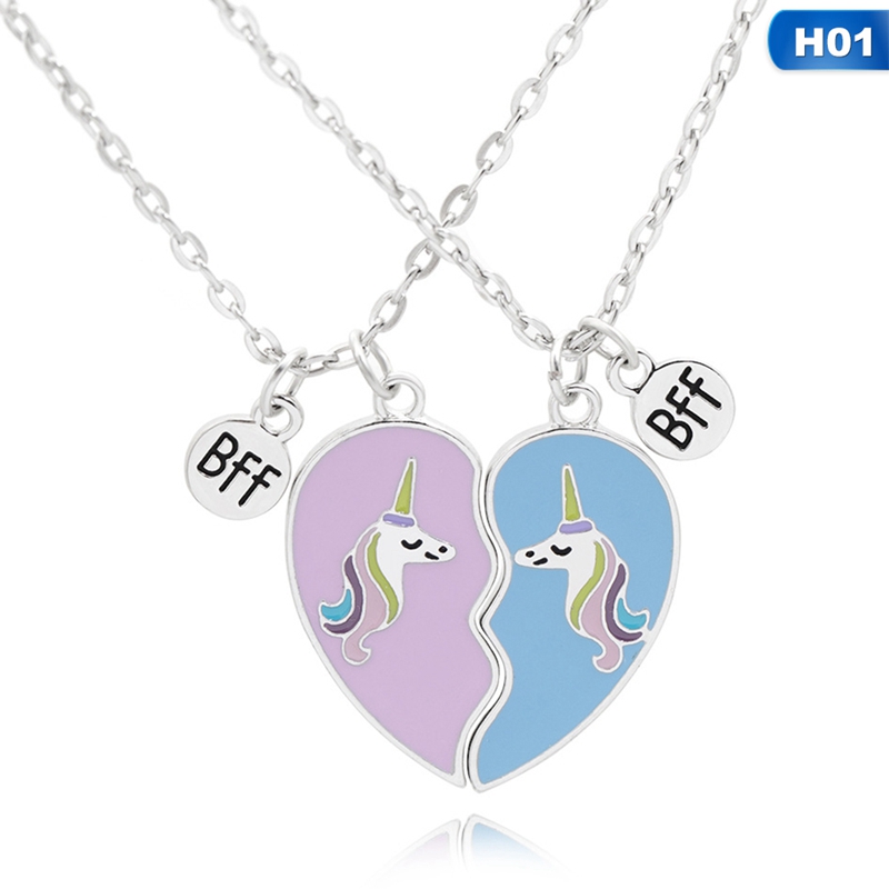 Kalung Persahabatan Bentuk Hati Motif Unicorn Untuk Hadiah Ulang Tahun