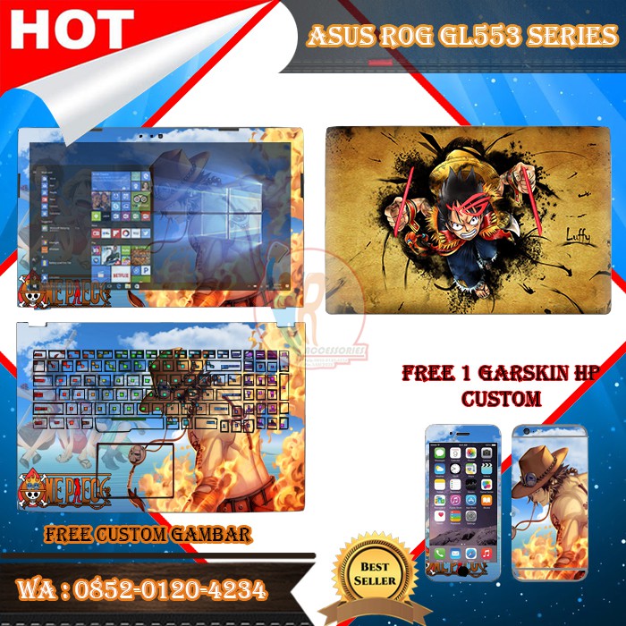 Original Garskin Laptop Full Body Asus ROG GL553 Series Motif One Piece - Free Custom Gambar