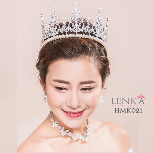 Aksesoris Royal Wedding Modern Paket Crown Kalung Anting Pengantin Lenka - HMK021