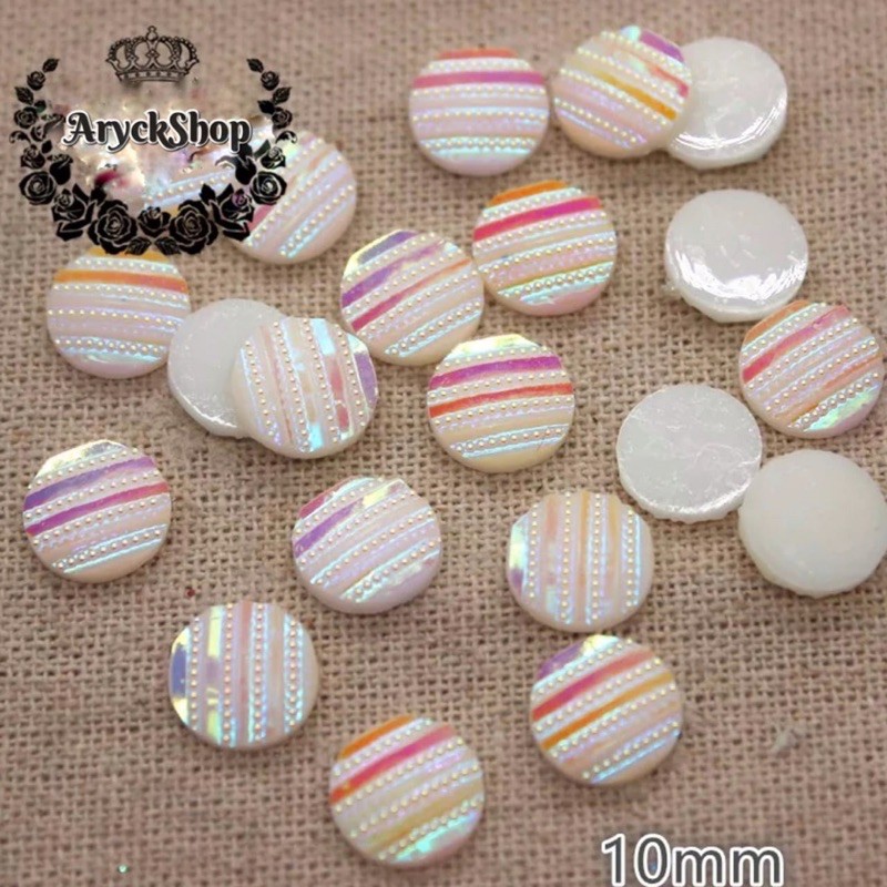 Bahan Tombol putih motif GARIS 10mm isi 10pcs bahan Craft Kerajinan Tasbih blink