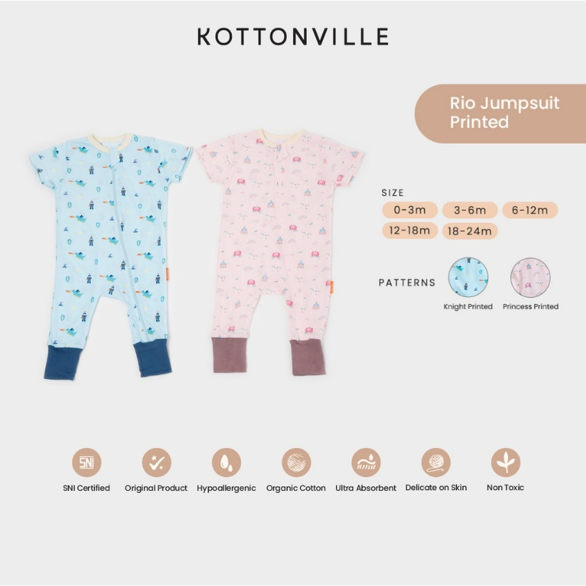 Kottonville - Rio Jumpsuit 0M - 2Y Sleep and Play Anak Bayi Essentials Rio Jumpsuit Printed And Solid Color Unisex Penden Panjang CBKS