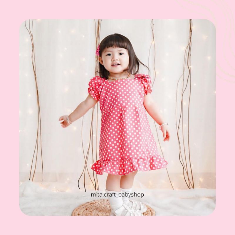 dress anak 2-4 tahun perempuan bahan katun adem motif polcadot pink /hitam /navy /tosca /biru /salur