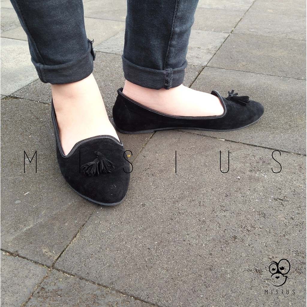 Misius -  sepatu wanita TASSEL sepatu murah wanita Flatshoes  - Hitam