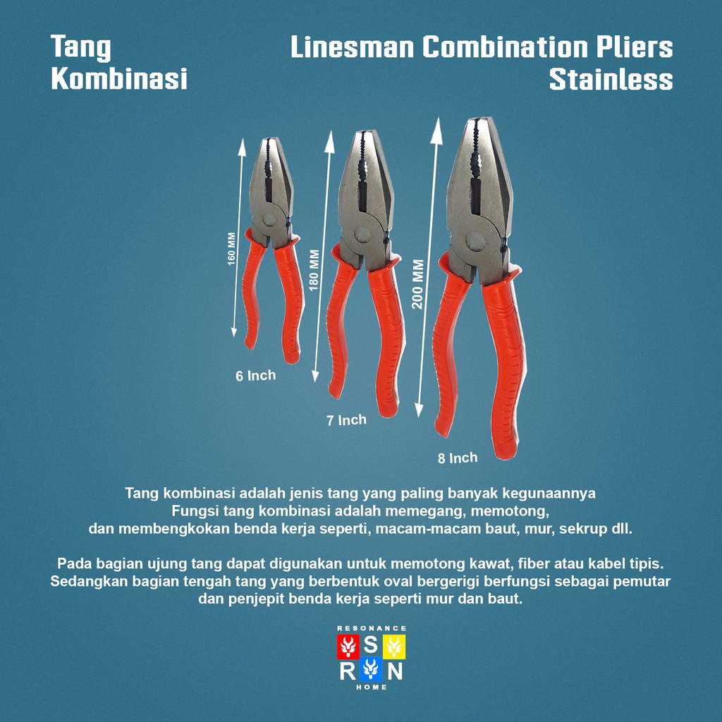 Tang Kombinasi Merah Murah l Tang Karet l Linesman Combination Pliers Resonance Home