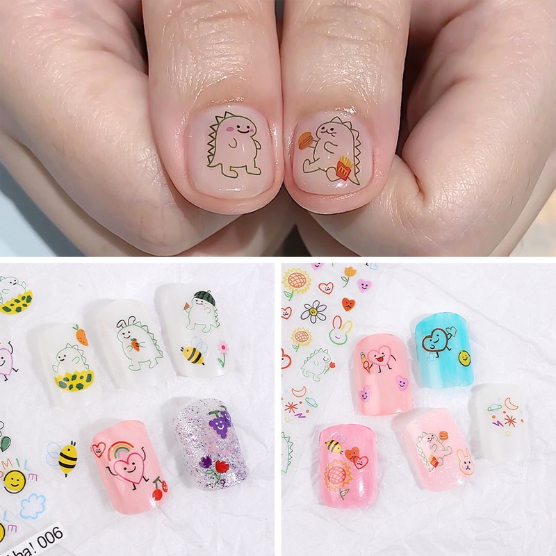 Stiker Kuku Motif Kartun Dinosaurus Pikachu Untuk Manicure