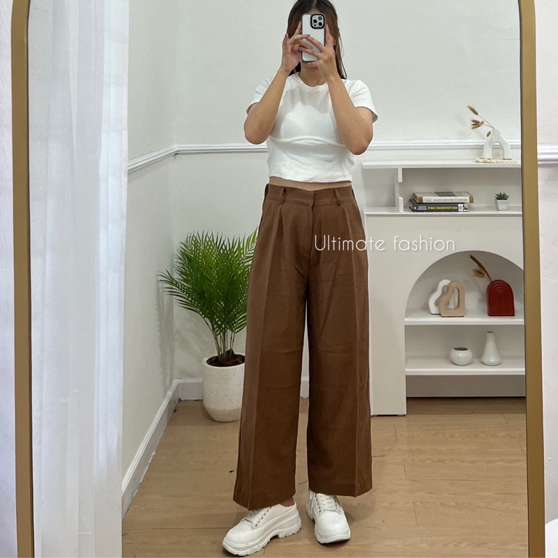 Kulot Linen Crinkle 898 - Celana Kulot - Celana Wanita - Trouser  Pants Korea Kekinian Terbaru