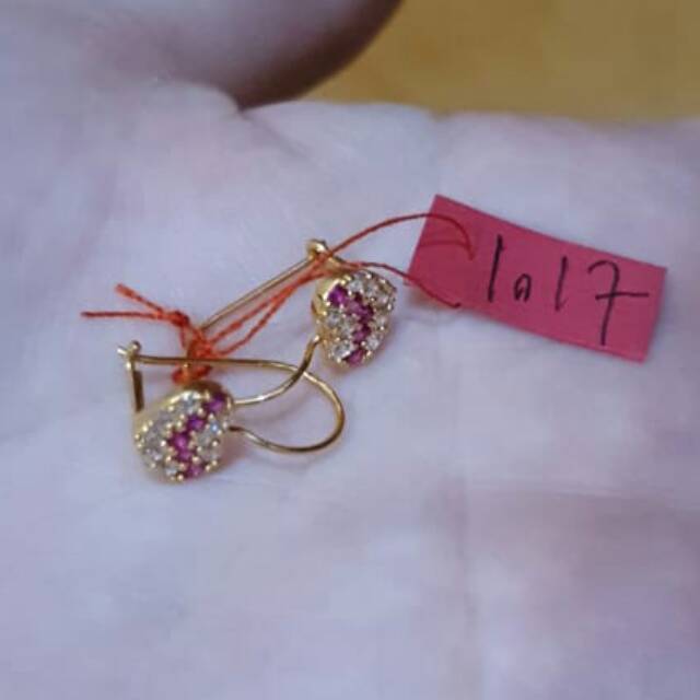 Anting love permata emas asli