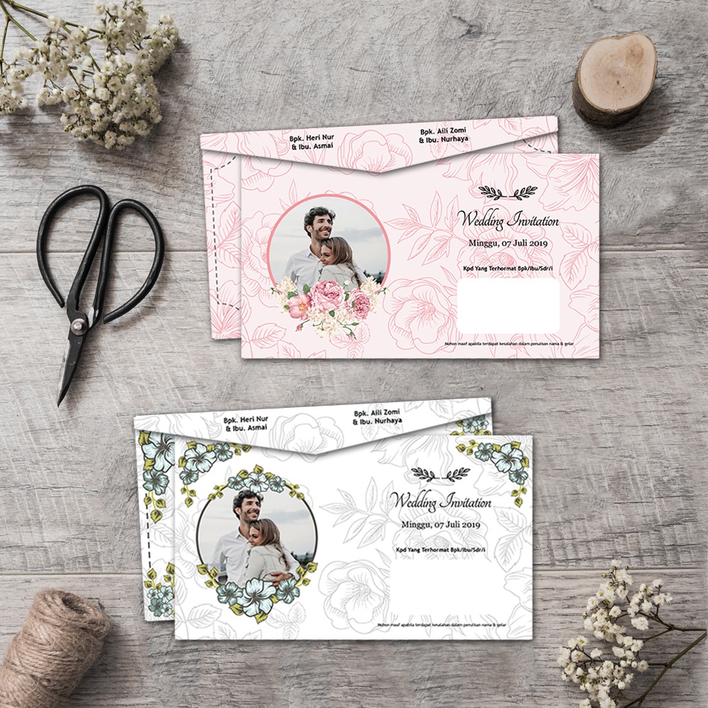 undangan amplop flower cantik amplop / undangan sembur rustik minimalis elegan vintag craft murah / 