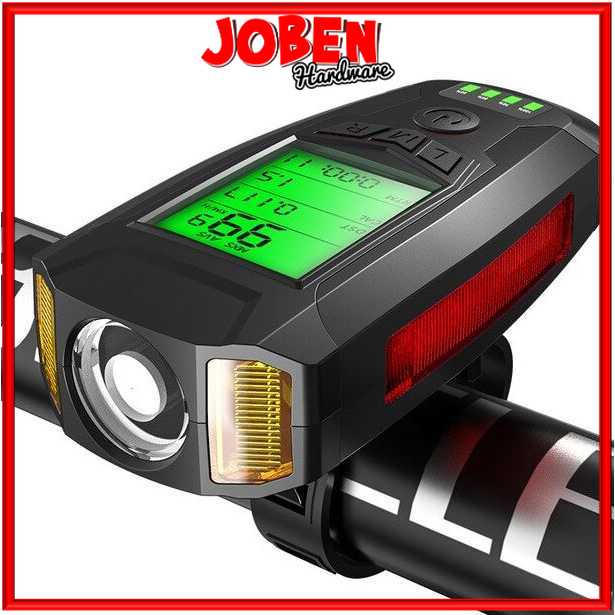 ANLOOK 4 in 1 Lampu Sepeda + Klakson + Speedometer Recharge 1200mAh