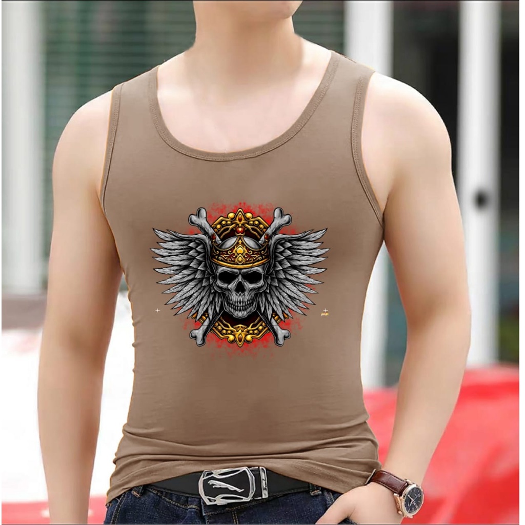 ALIPIO FASHION - SINGLET SPANDEX MOTIF CROWN SKULL / kaos cowok / kaos singlet / kaos dalem singlet cowok