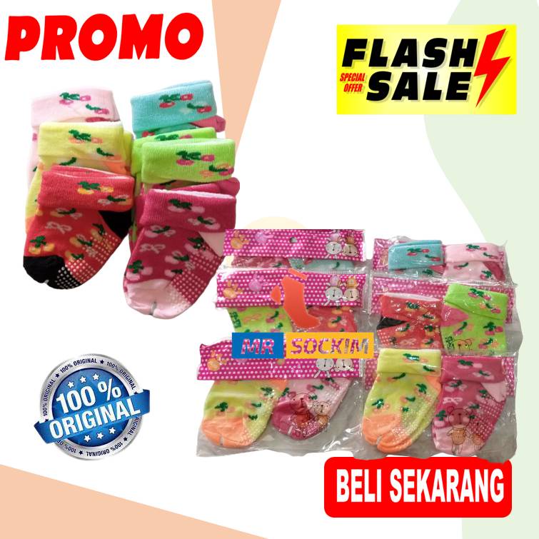 6 Pasang kaos kaki bayi anti slip karakter Lipat (katun spandex,import,usia 0-6 bulan,1 tahun)