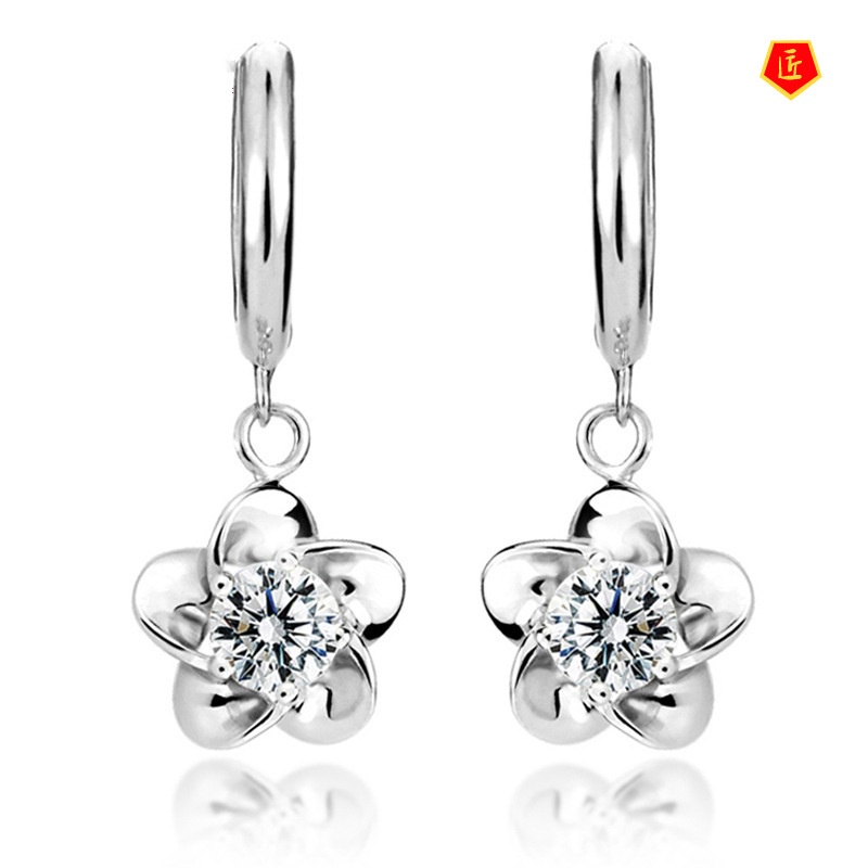 [Ready Stock]Simple Sweet Flowers Diamond Silver Earrings