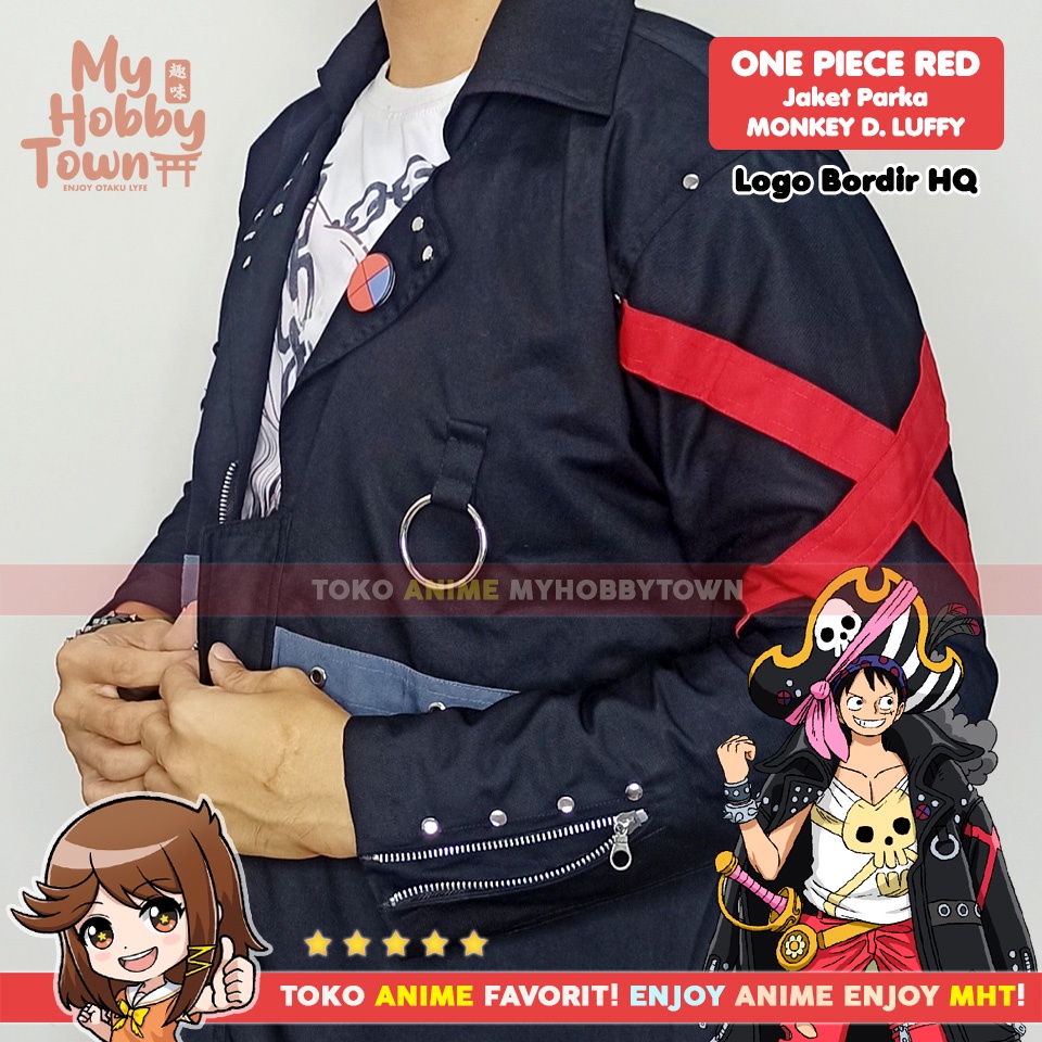 Jubah Jaket Parka Anime One Piece Red Monkey D. Luffy Kostum Cosplay