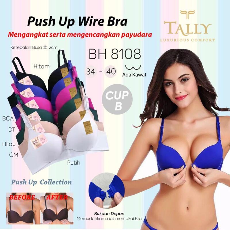 TALLY BRA BH 8108 | CUP B | ADA KAWAT | BUSA TEBAL SEDANG | KANCING KAIT DEPAN | PUSH UP BRA | SIZE 34-40