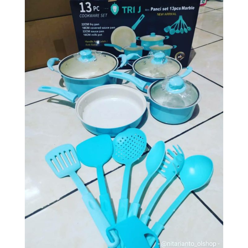 COOKWARE SET WARNA 13 PCS TRI-J HIGH QUALITY ANTI LENGKET / PANCI SET WARNA 13 PCS COOKWARE 13 PCS