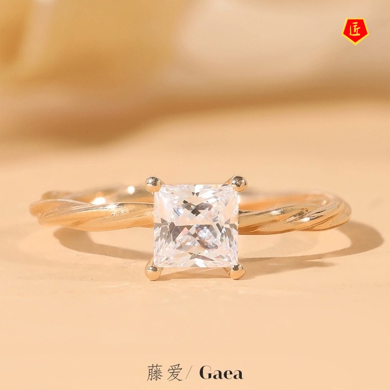 [Ready Stock]1 Karat Moissanite Vintage Square Ring 18K Gold