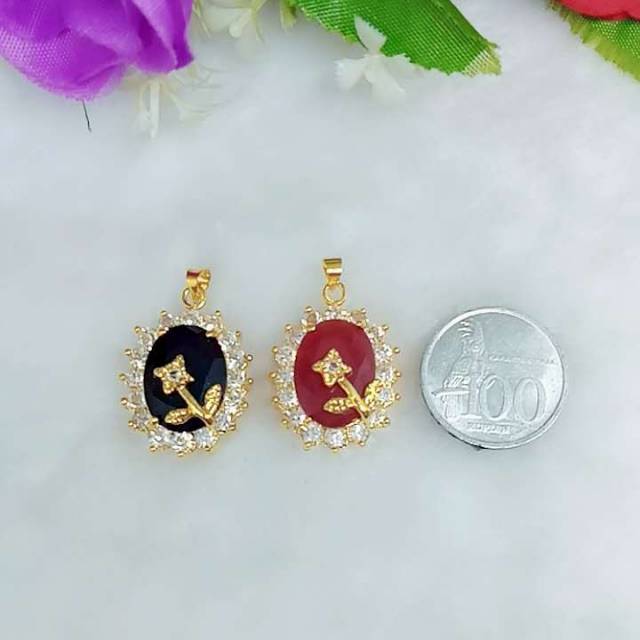 Liontin mata Hitam &amp; Merah lapis emas 24k