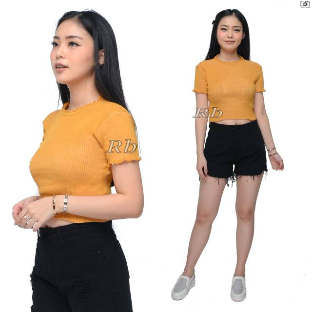 Atasan Crop - Crop kriwil - TSHIRT RAJUT KRIWIL WANITA - rajut crop kriwil Lengan pendek &amp; panjang