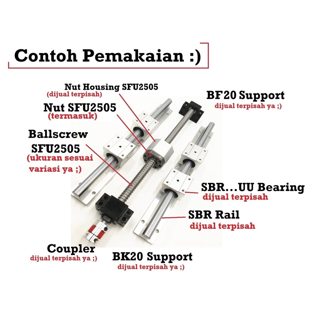 [HAEBOT] Ballscrew Ball screw SFU2505 SFU 2505 3000mm 300cm CNC End Machined + Nut Router Milling Mesin Presisi Z Axis Leadscrew 12mm Pitch 4mm Industri Otomasi 3 meter