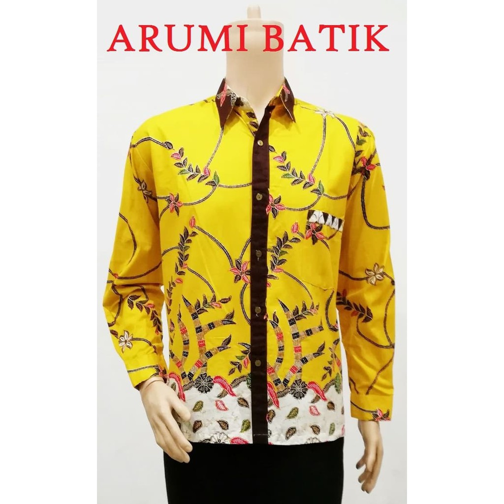 Kemeja Hem Baju Seragam Pria Batik Lengan Panjang 2182 Kuning BIG SIZE