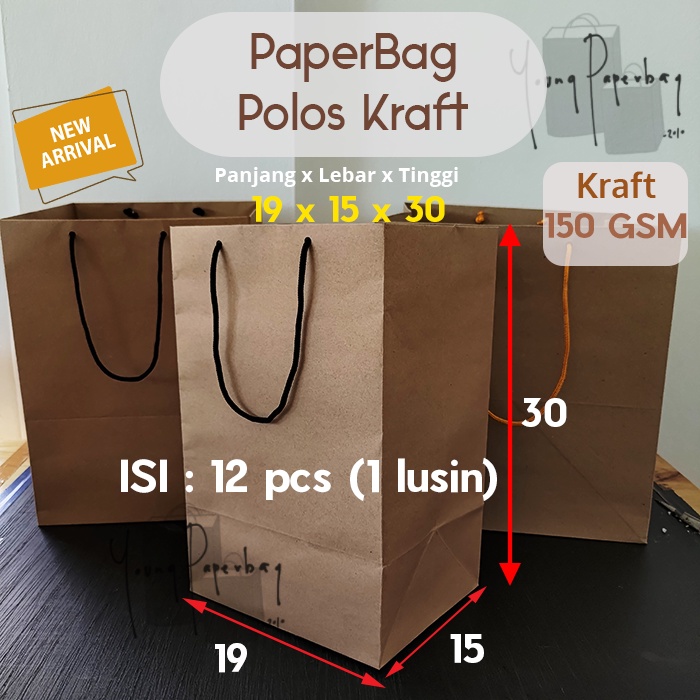 

Paper Bag Tas Kertas Paperbag Kraft Coklat Polos 19 x 15 x 30 150GSM