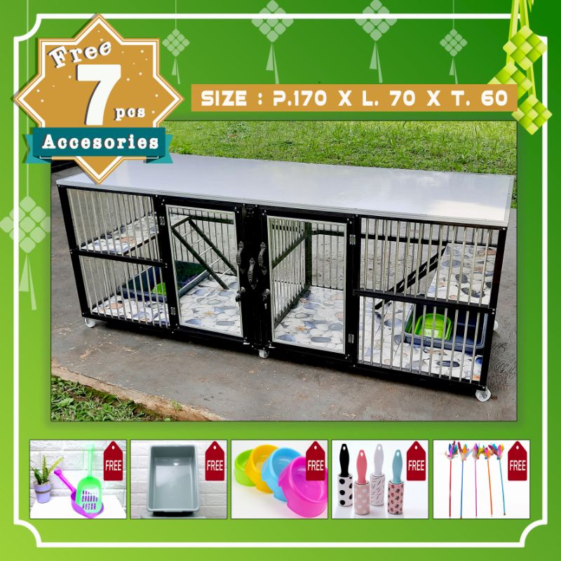 kandang kucing 2 pintu murah size P. 170 x L.70 x T.60 free 7 accesories