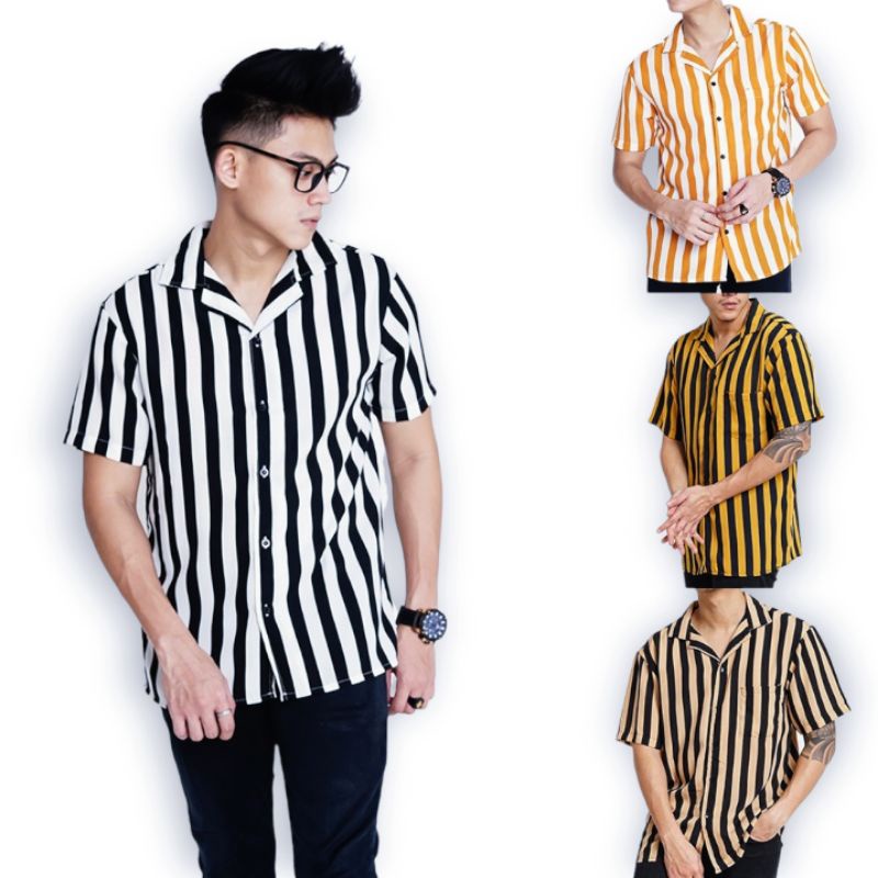 KEMEJA SALUR STRIPE PRIA LENGAN PENDEK KEMEJA SALUR OVERSIZE TERBARU TERLARIS