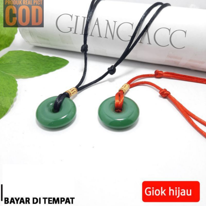 Kalung Pria Dan Wanita Tali Korea Asli Bandul Batu Giok Hijau