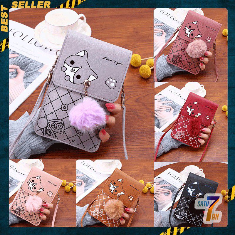 Tas Slempang wanita Hp motif animals hiasan bulu