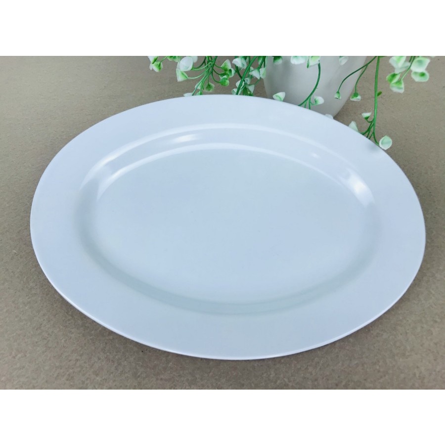 Piring Oval Melamin 9 Inch Glori Melamine / Piring Saji Pecel Lele / Piring Makan Melamine / Piring Melamin Jepang Hitam Putih