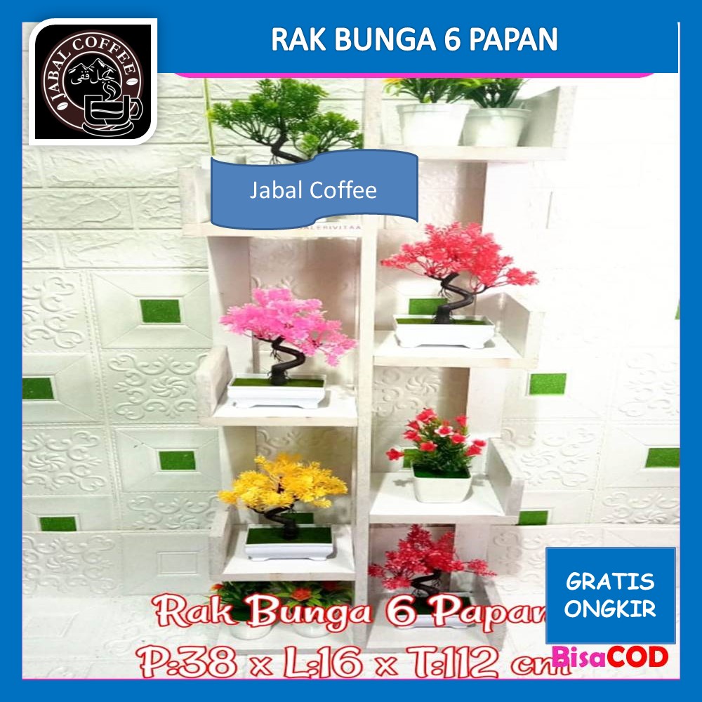 Rak Bunga Kayu Minimalis / Rak Bunga 6 Papan Kayu Warna / Rak Bunga Susun Hiasan Dinding