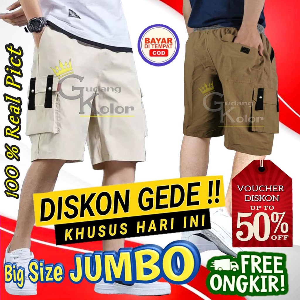 Celana Cargo Pendek Pria Dewasa Santai Cowok Celpen Kargo Short Pants Peria Harian Polos Laki Laki M