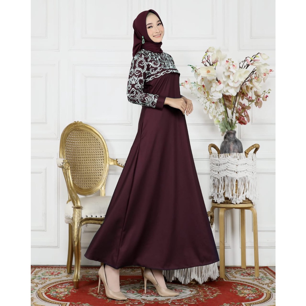 GAMIS SYAR'I DRESS MUSLIM WANITA PREMIUM // GAMIS BORDIR MADINA HAWA MEWAH // BAHAN KATUN TOYOBO ORI