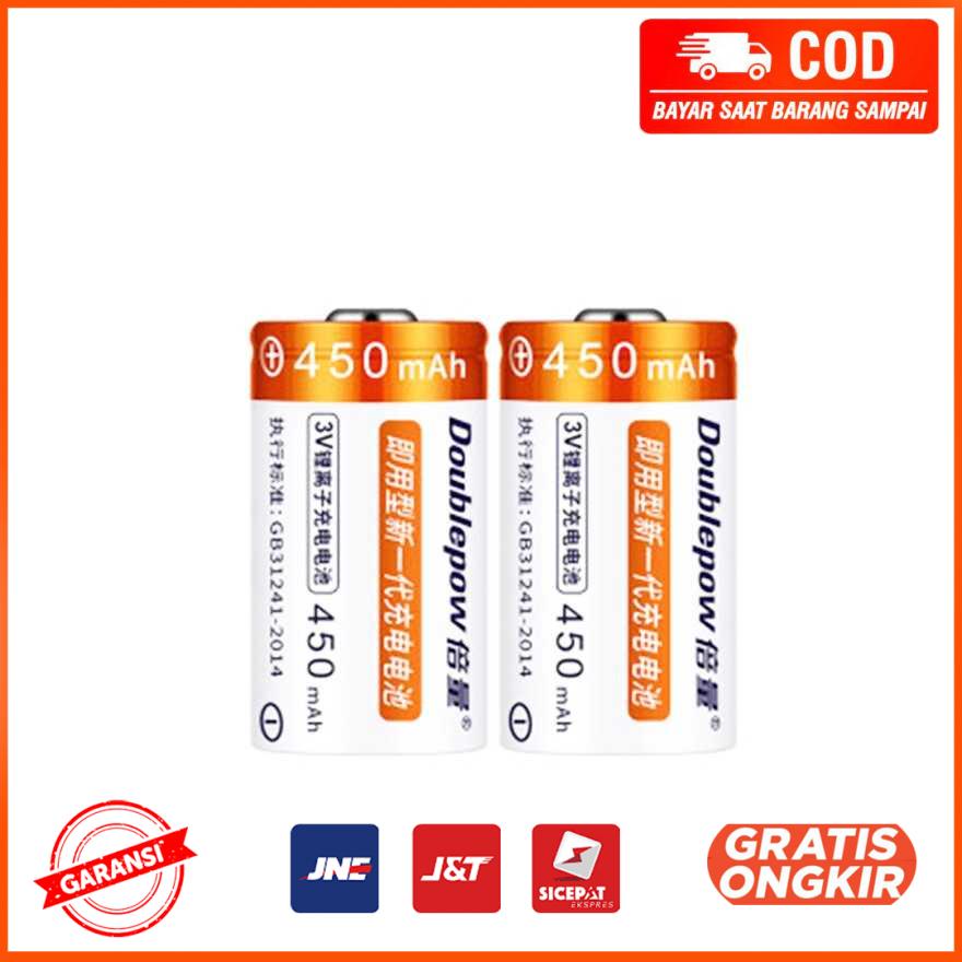 Baterai Isi Ulang CR123A Li-Ion Rechargeable 3V 450mAh 2PCS