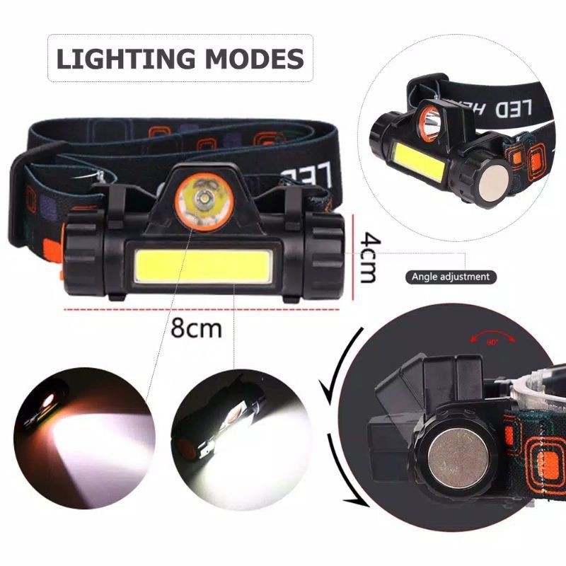 Senter Kepala High Power Head Lamp COB Rechargeable Plus Magnet