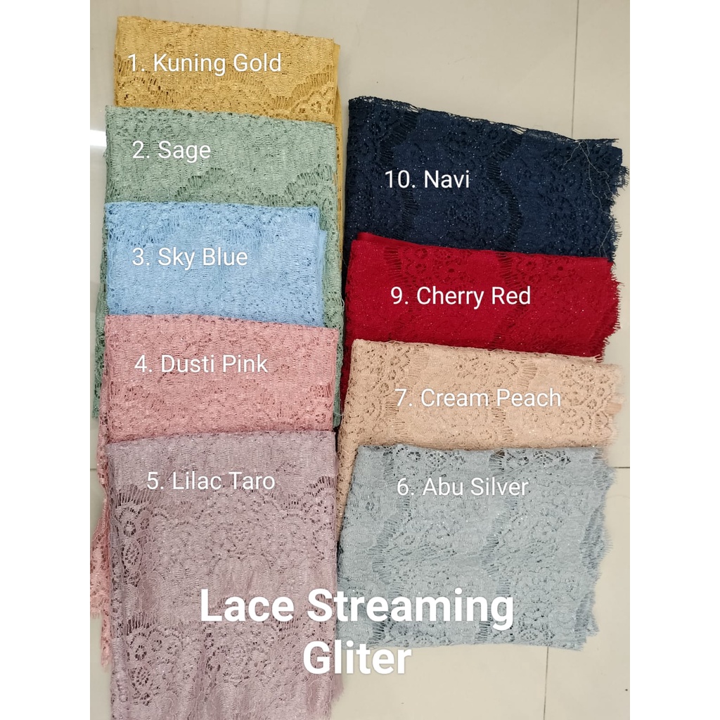 Kain Brukat Renda Pinggiran atau Lace Streaming GLITTER Murah Untuk Gaun Kebaya Dress