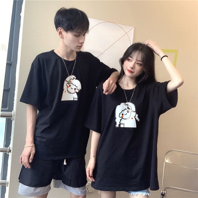 MYSTIQUE.ID-BAJU KAOS COUPLE HALF HEART T-SHIRT LUCU DAN AESTHETIC