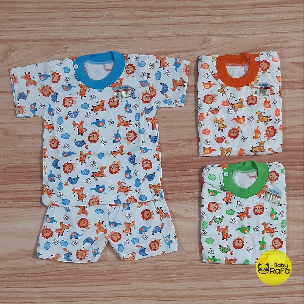 Setelan Baju Bayi Pendek Kancing Bahu 0 - 6 Bulan merk SNI SAFFENDA / FEELLOVEBABY-ANIMAL JUNGLE