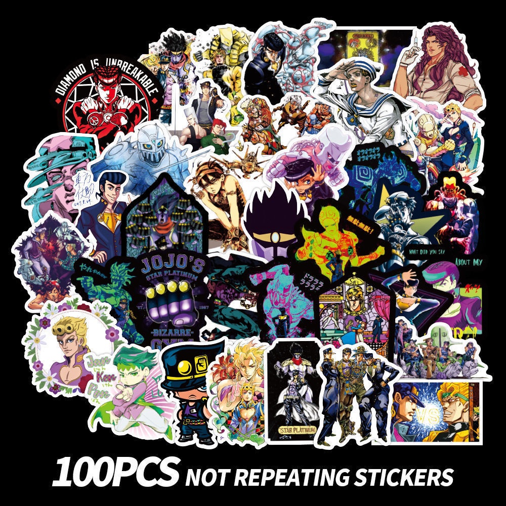 100 buah JOJO anime bagasi stiker kartun tampan laptop diy gitar besar stiker koper stiker cangkir a