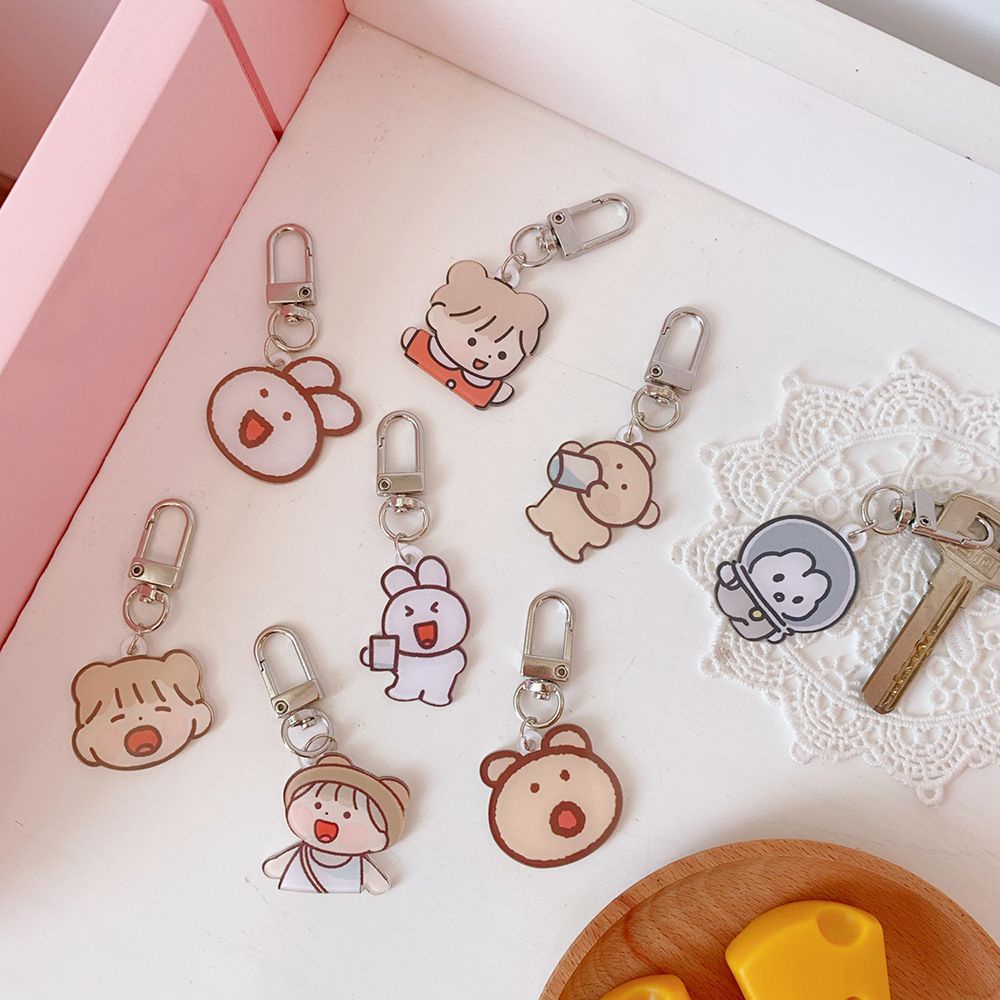 ROW Girly Heart Keychain Acrylic Ornaments Pendant Cartoon Pattern Little Bear Cute Bunny Schoolbag Ornaments