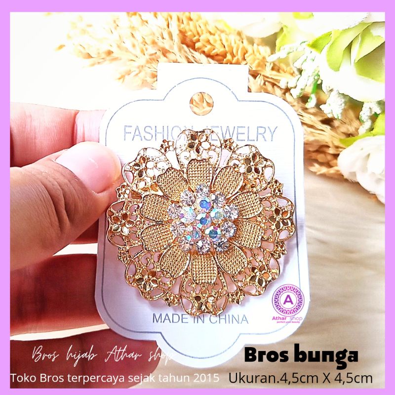 Bros bunga permata diamond swaroski /fashion muslim/bros kebaya/bros kutubaru-Bunga 8 gold
