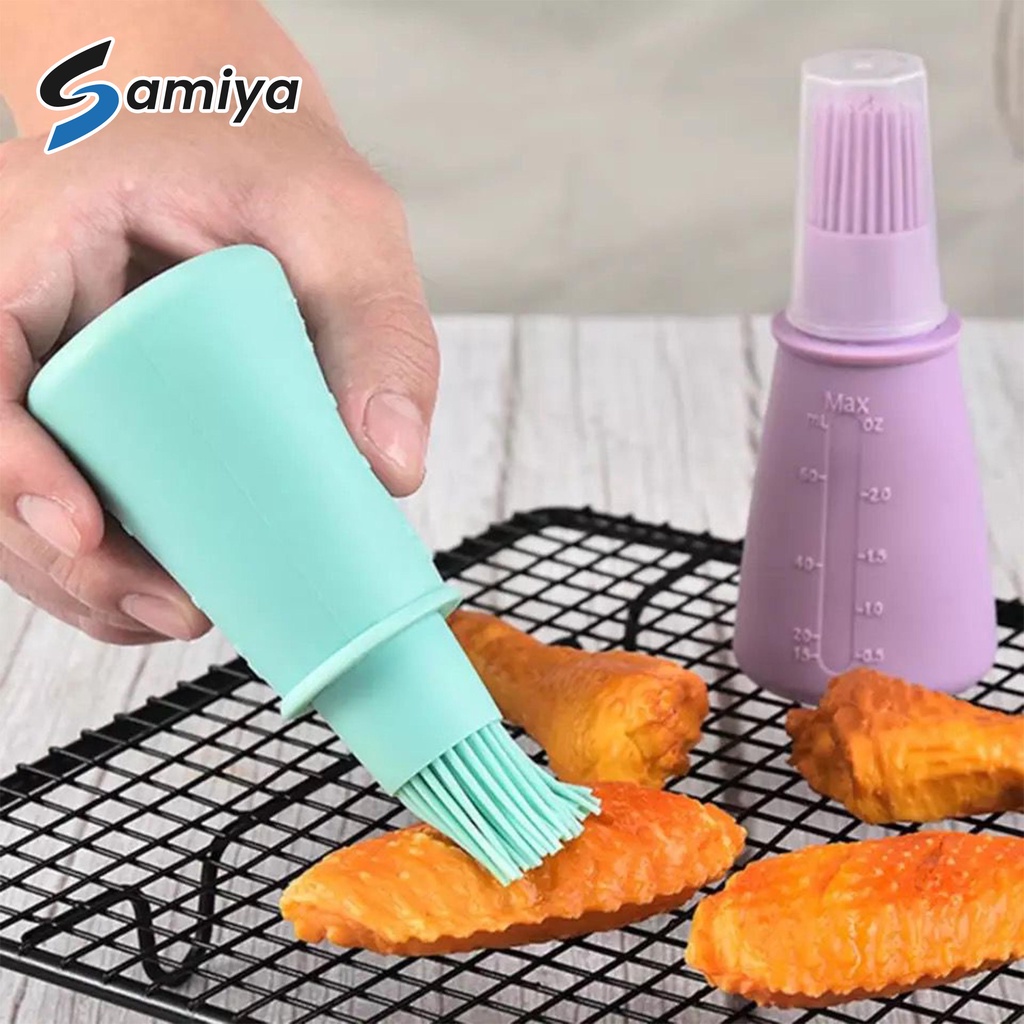 silicone oil brush with lid full color / kuas kue roti tempat bumbu minyak panggang BBQ steak grill